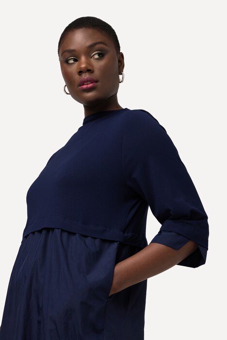 Robe Midi Femme à Manches 3/4 - Imprimé Art Abstrait, Polyester-élasthanne, Coupe Décontractée