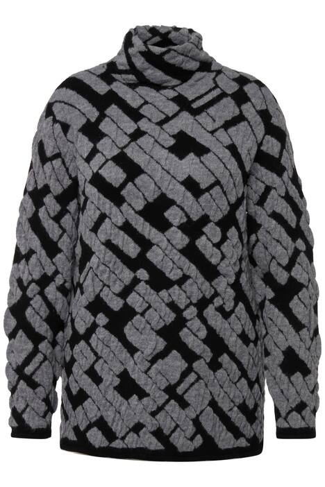 Dlouhý svetr, žakárový úplet, stojáček, dlouhé rukávy