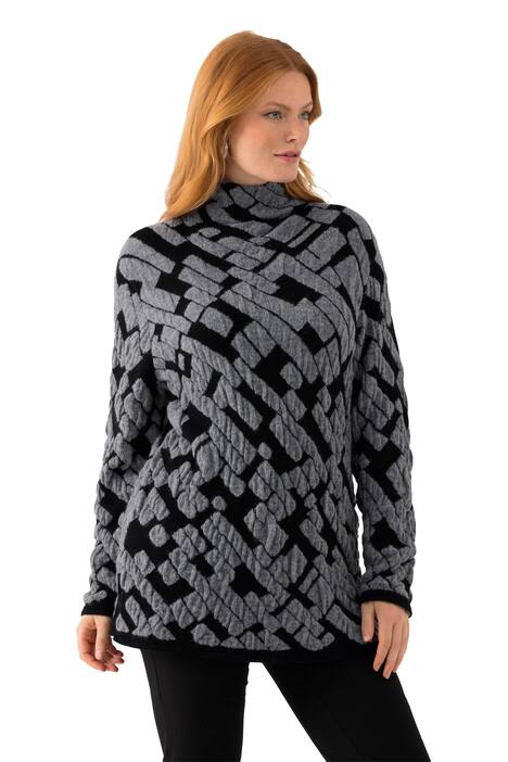 Dlouhý svetr, žakárový úplet, stojáček, dlouhé rukávy