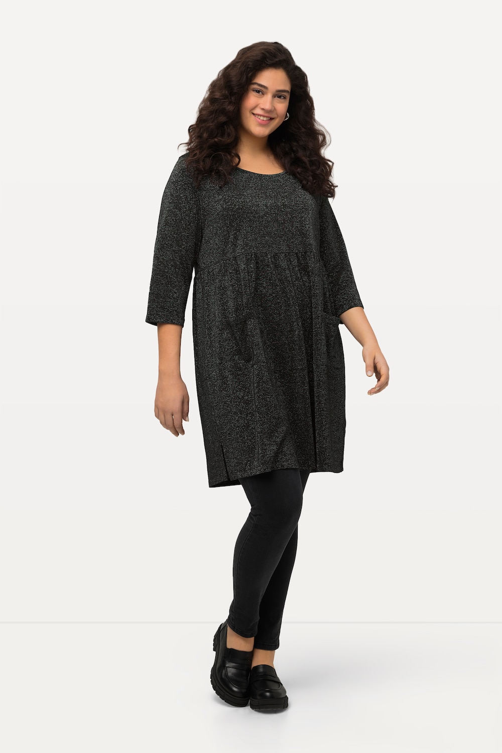 Große Größen Longshirt, Damen, schwarz, Größe: 54/56, Viskose/Metallische Fasern, Ulla Popken