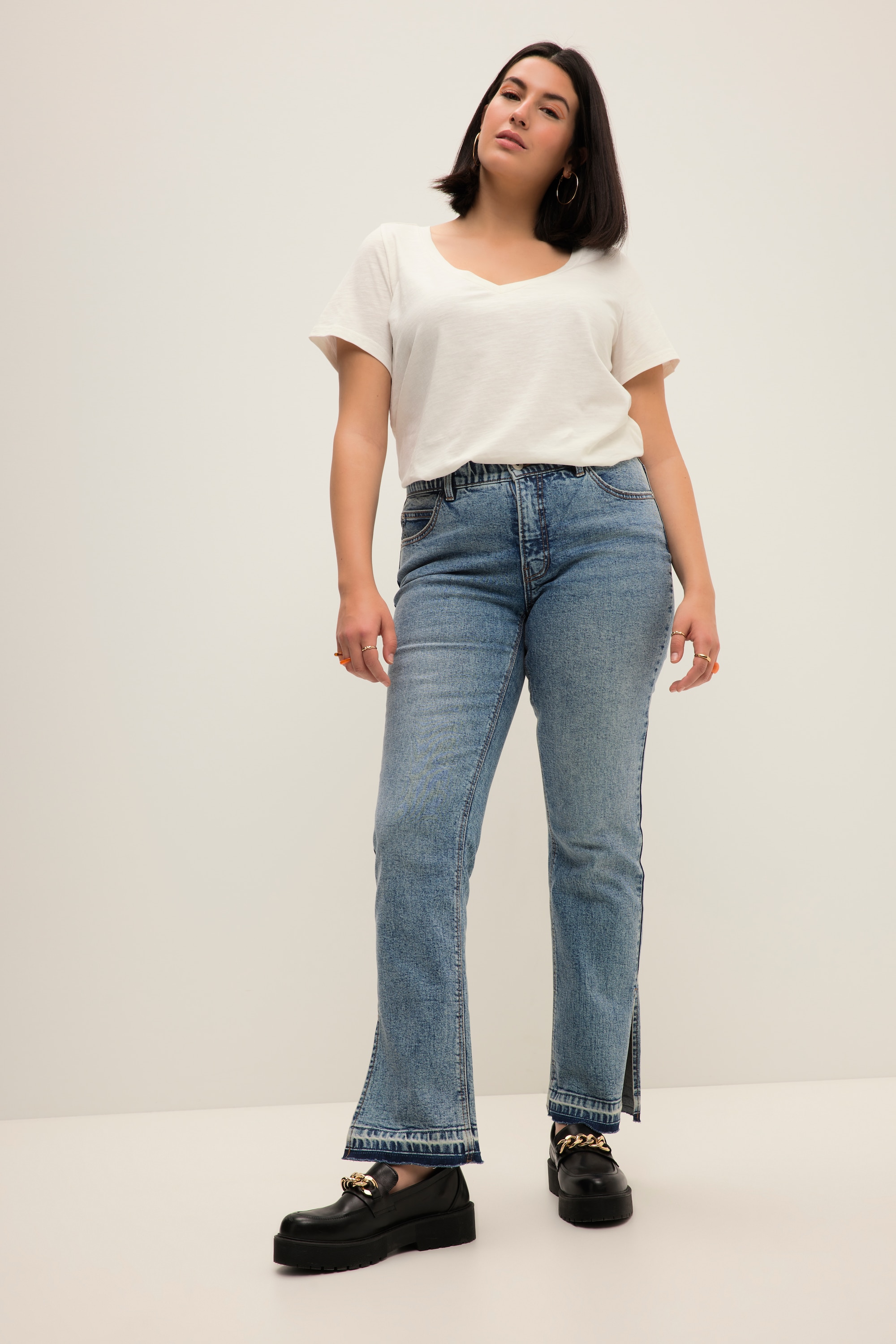 Studio Untold Damen große Größen Jeans Straight Fit Fransensaum Schlitz außen