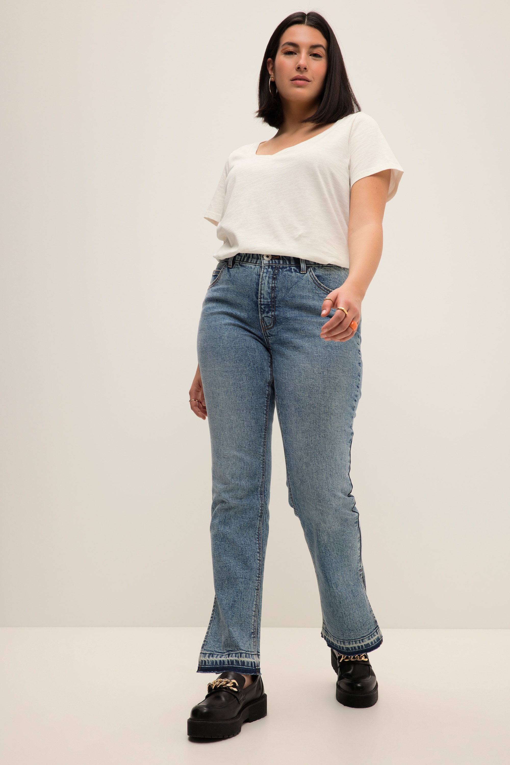 Studio Untold Damen große Größen Jeans Straight Fit Fransensaum Schlitz außen