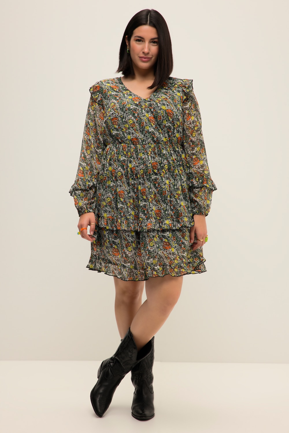 Grote Maten Chiffon mini-jurk, Dames, groen, Maat: 50/52, Polyester, Studio Untold