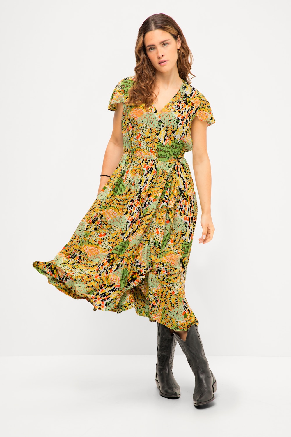 Midikleid, A-Line, Print, V-Ausschnitt, Halbarm