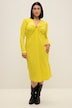 Midikleid, A-Line, Ripp-Jersey, V-Ausschnitt, Zierring, Langarm