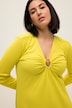 Midikleid, A-Line, Ripp-Jersey, V-Ausschnitt, Zierring, Langarm