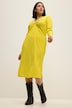 Midikleid, A-Line, Ripp-Jersey, V-Ausschnitt, Zierring, Langarm