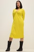 Midikleid, A-Line, Ripp-Jersey, V-Ausschnitt, Zierring, Langarm