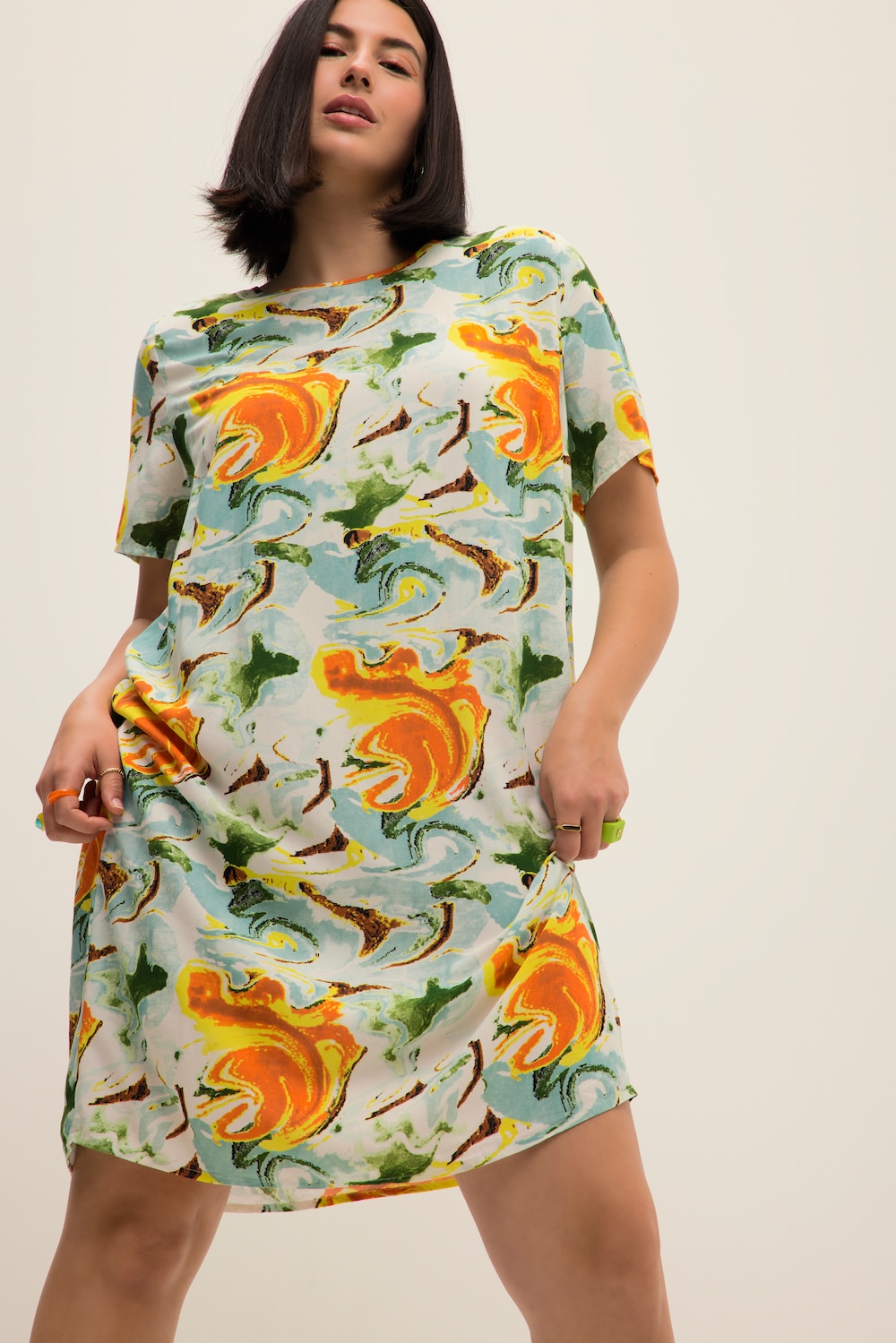 Grote Maten Mini-jurk, Dames, oranje, Maat: 46/48, Viscose, Studio Untold