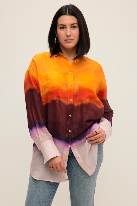 oversized, Hemdbluse, | Langarm | Batik-Farbverlauf, Blusen Blusen alle Hemdkragen,