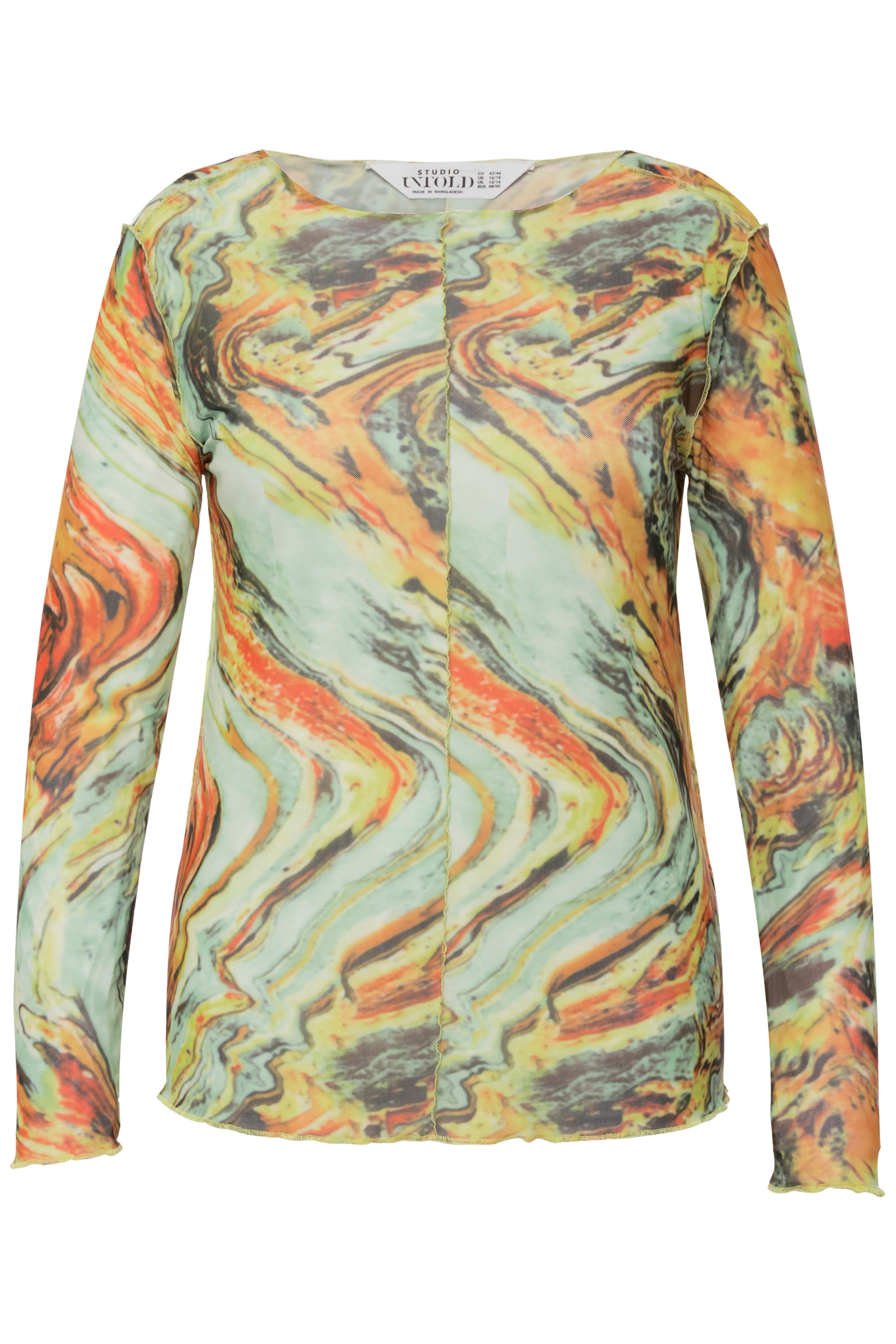 Studio Untold Damen große Größen Longsleeve Regular Fit Mesh Allover Print