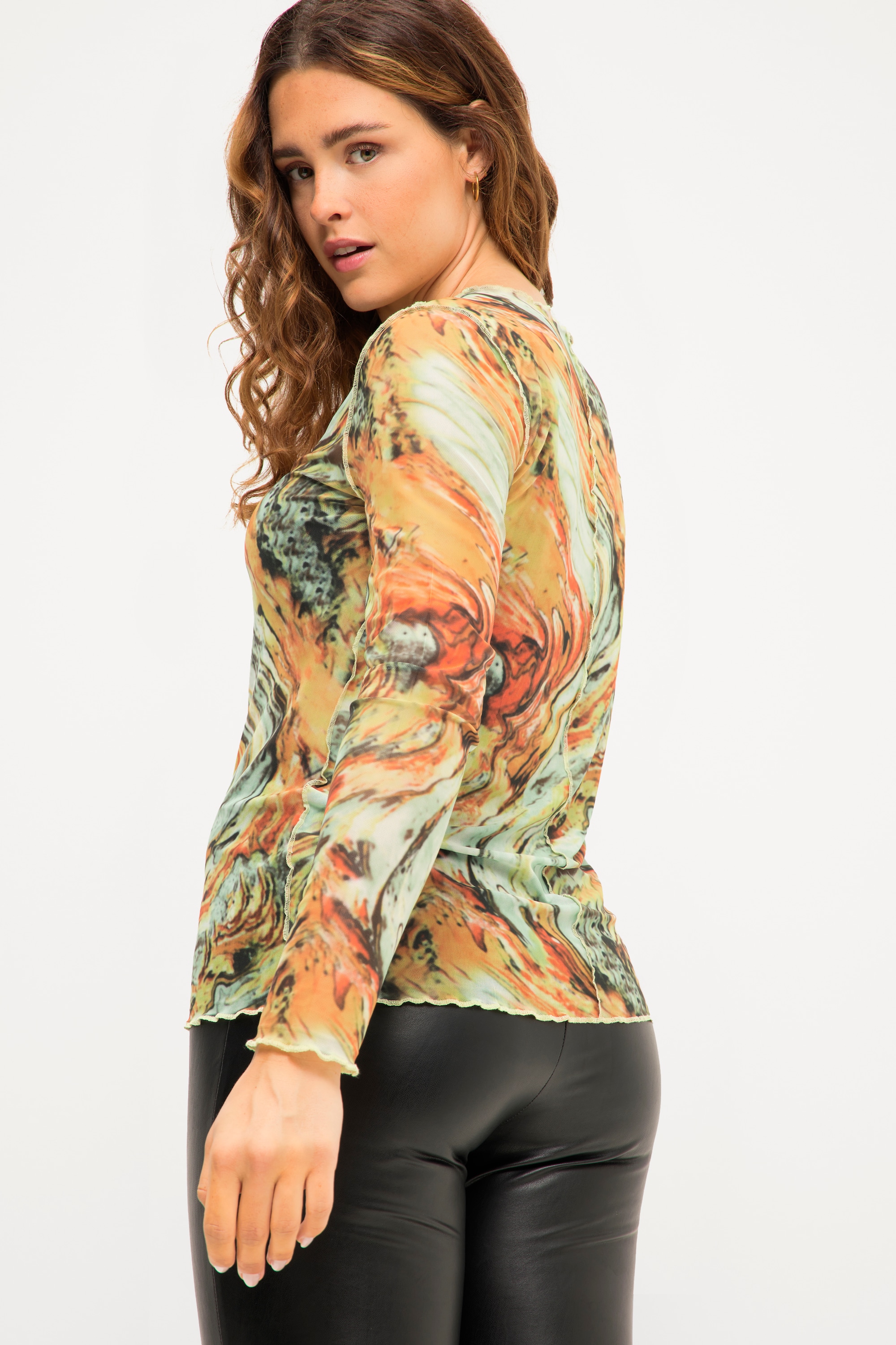 Studio Untold Damen große Größen Longsleeve Regular Fit Mesh Allover Print