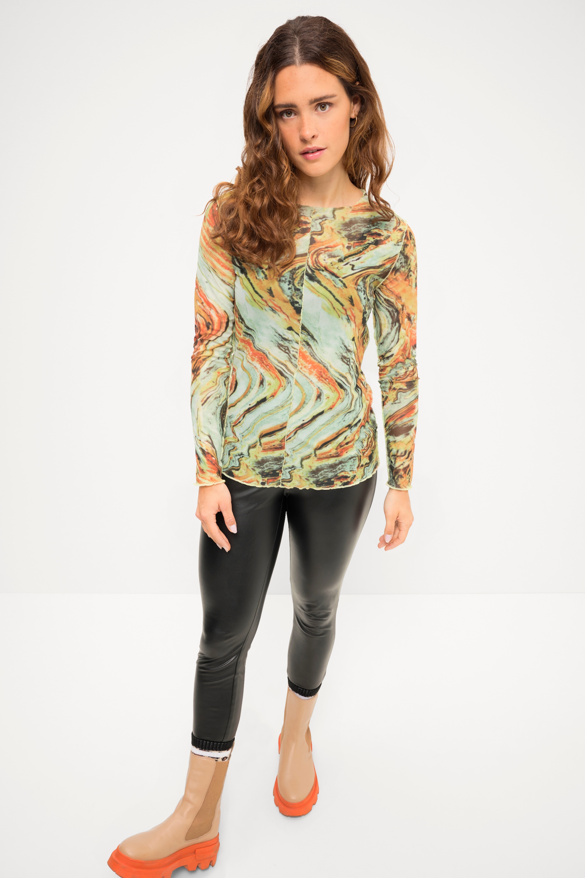 Studio Untold Damen große Größen Longsleeve Regular Fit Mesh Allover Print