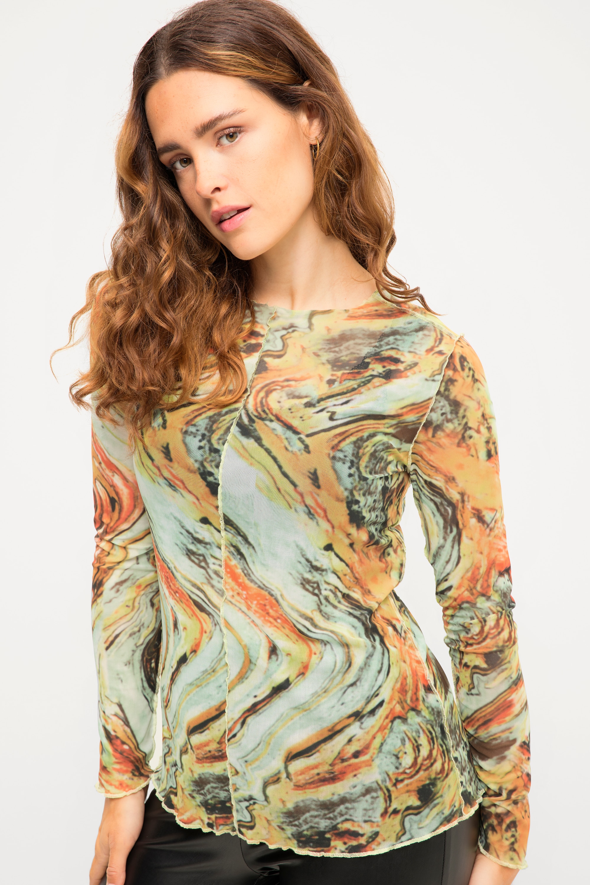 Studio Untold Damen große Größen Longsleeve Regular Fit Mesh Allover Print