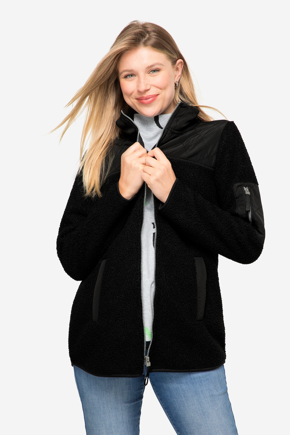 Große Größen Teddyjacke, Damen, schwarz, Größe: L, Polyester/Synthetische Fasern, LAURASON