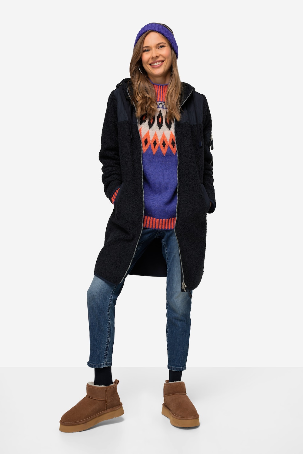 Große Größen Hoodie-Jacke, Damen, blau, Größe: L, Polyester/Synthetische Fasern, LAURASON