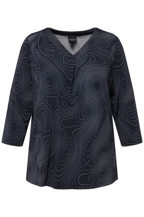 Slinky tričko, linie, ozdobné sklady, výstřih do V, krátké rukávy