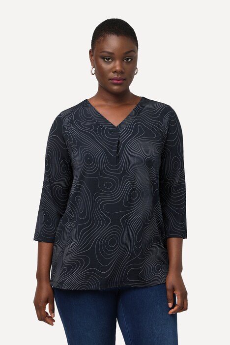 thumbnail image 2 of Women's Linen Shirt With 3/4 Sleeves - V Neck Button Down Loose Fit Blouse For Seniors 2 of 14