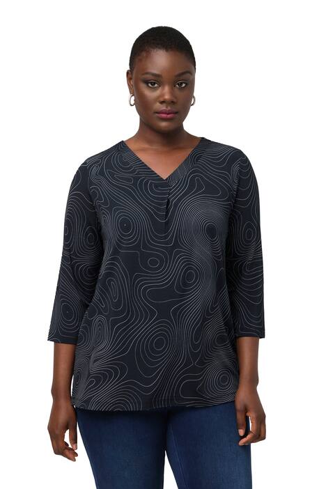 Slinky tričko, linie, ozdobné sklady, výstřih do V, krátké rukávy