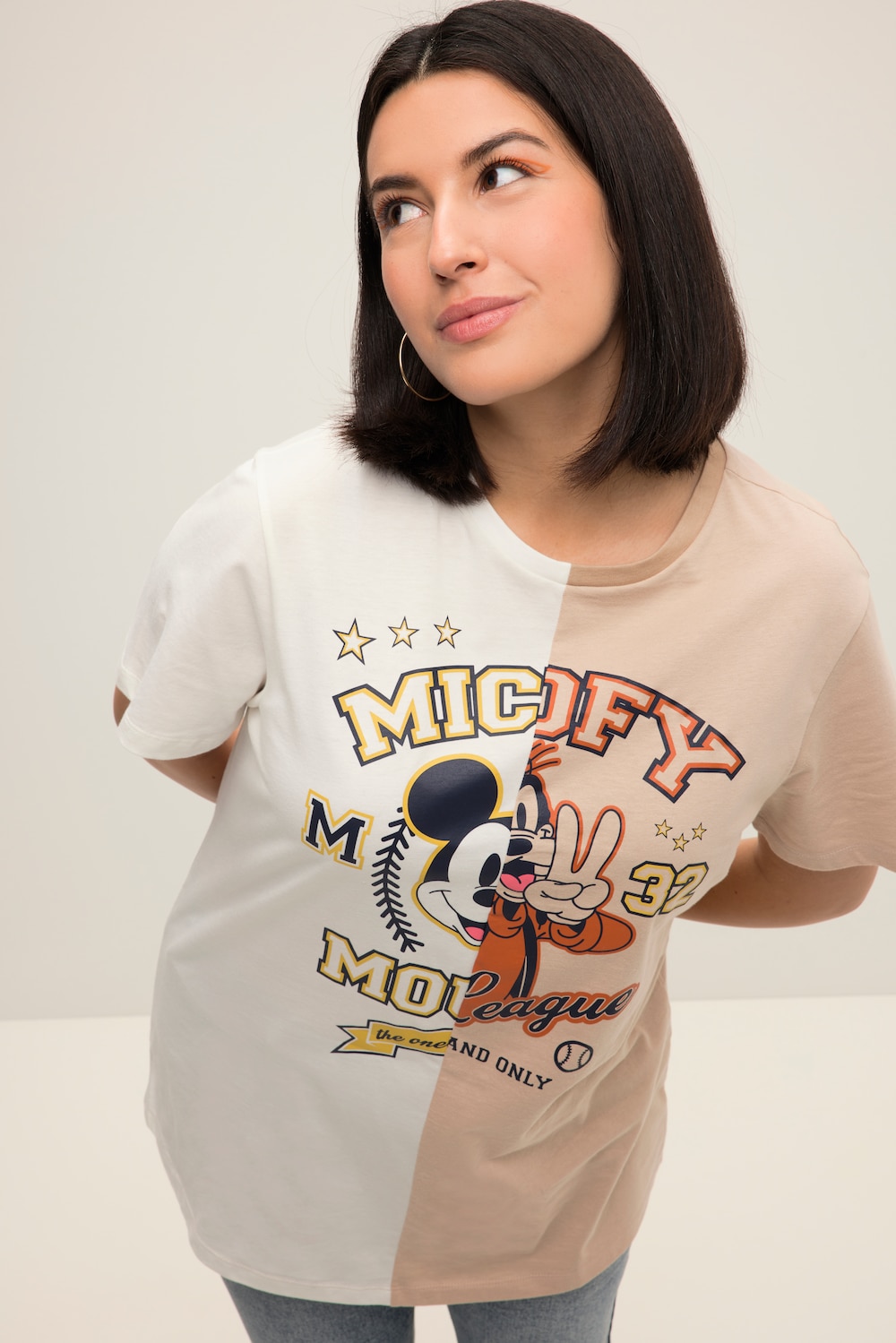 Grote Maten T-Shirt Mickey en Goofy, Dames, beige, Maat: 50/52, Katoen, Studio Untold