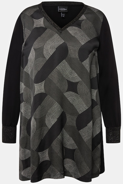 Long Sleeve V-Neck Shimmery Geometric Tunic Blouse | Tunics | Blouses