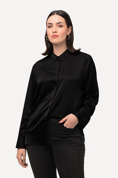 Chemisier Femme En Satin Recyclé - Col Chemise, Manches Longues, Dos Plus Long - Style élégant Et Intemporel