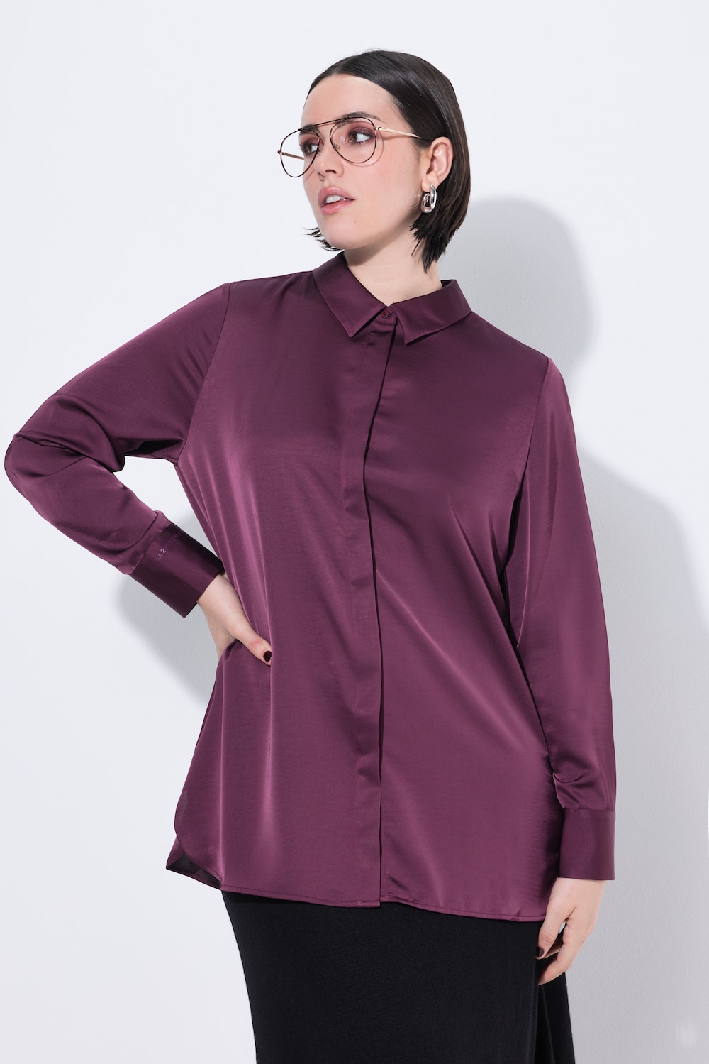 Große Größen Satin-Hemdbluse, Damen, rot, Größe: 42/44, Polyester, Ulla Popken
