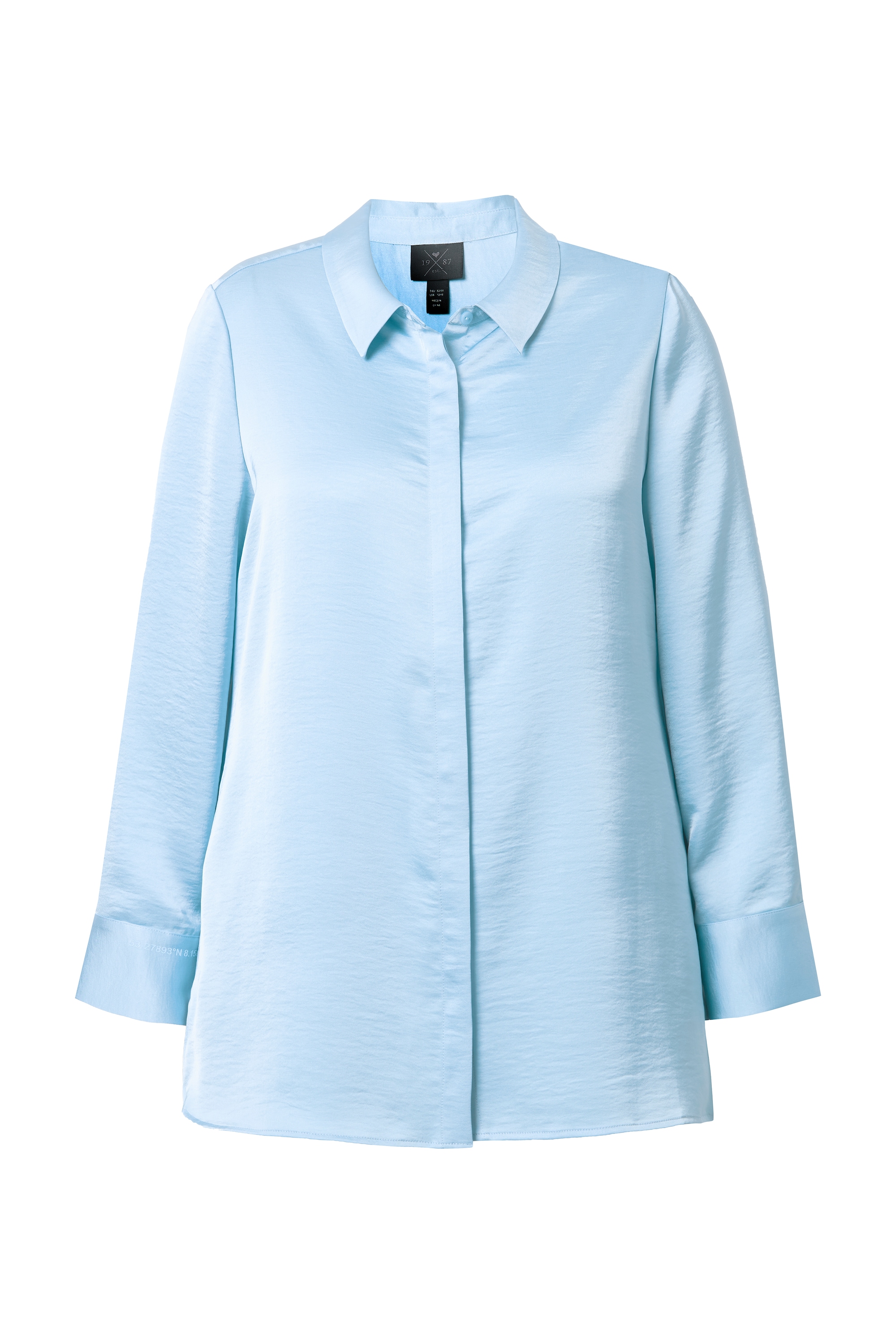 Ulla Popken Damen große Größen Satin Hemdbluse hinten länger Hemdkragen