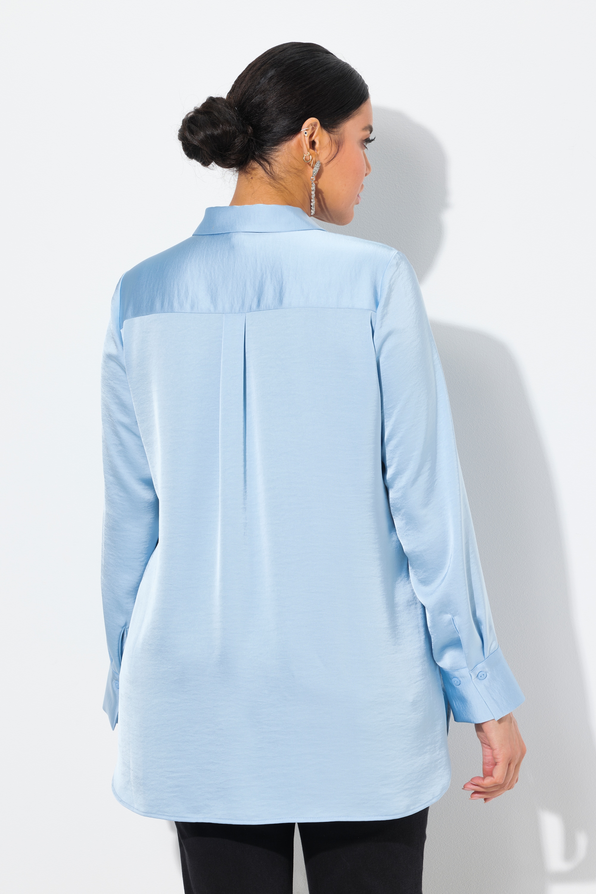Ulla Popken Damen große Größen Satin Hemdbluse hinten länger Hemdkragen