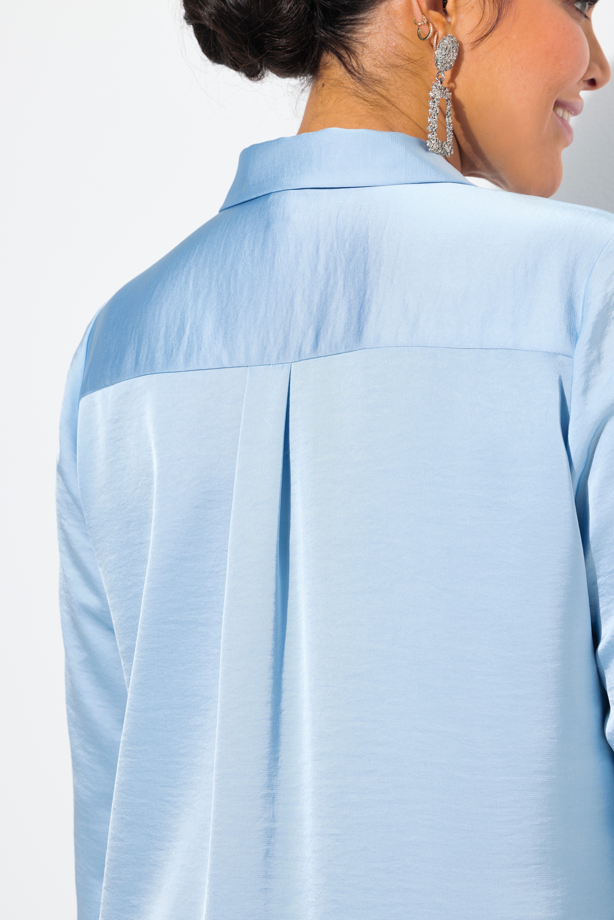 Ulla Popken Damen große Größen Satin Hemdbluse hinten länger Hemdkragen