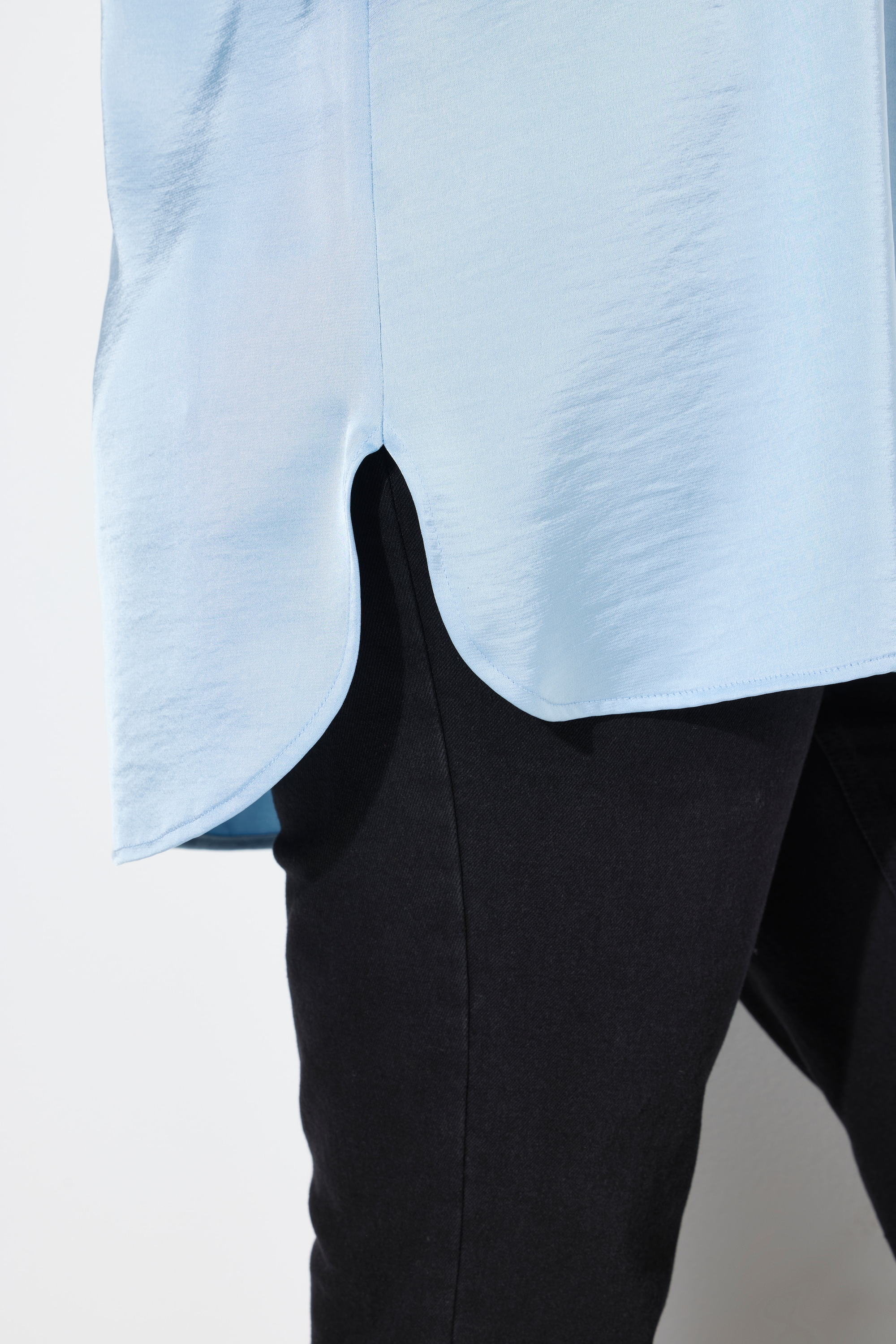 Ulla Popken Damen große Größen Satin Hemdbluse hinten länger Hemdkragen