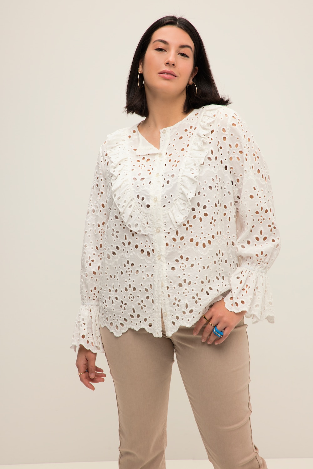 Grote Maten Blouse, Dames, beige, Maat: 54/56, Katoen, Studio Untold