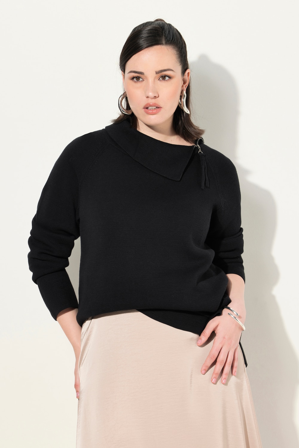 Große Größen Pullover, Damen, schwarz, Größe: 46/48, Baumwolle/Synthetische Fasern, Ulla Popken