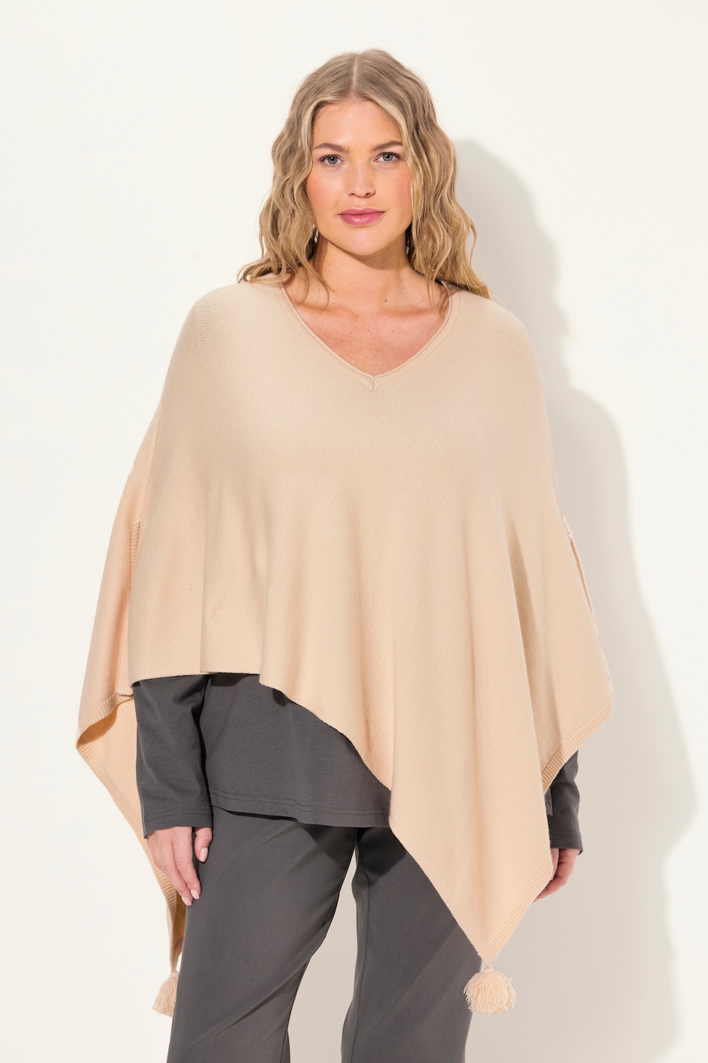 Große Größen Strick-Poncho, Damen, gelb, Größe: 3=58-64, Viskose/Polyester/Synthetische Fasern, Ulla Popken