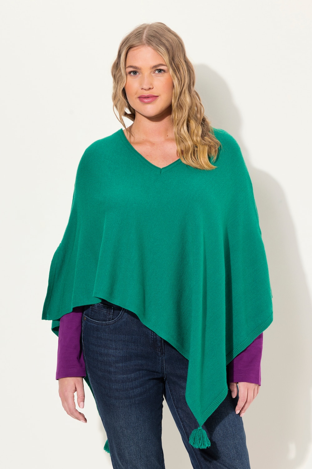 Große Größen Strick-Poncho, Damen, grün, Größe: 3=58-64, Viskose/Polyester/Synthetische Fasern, Ulla Popken
