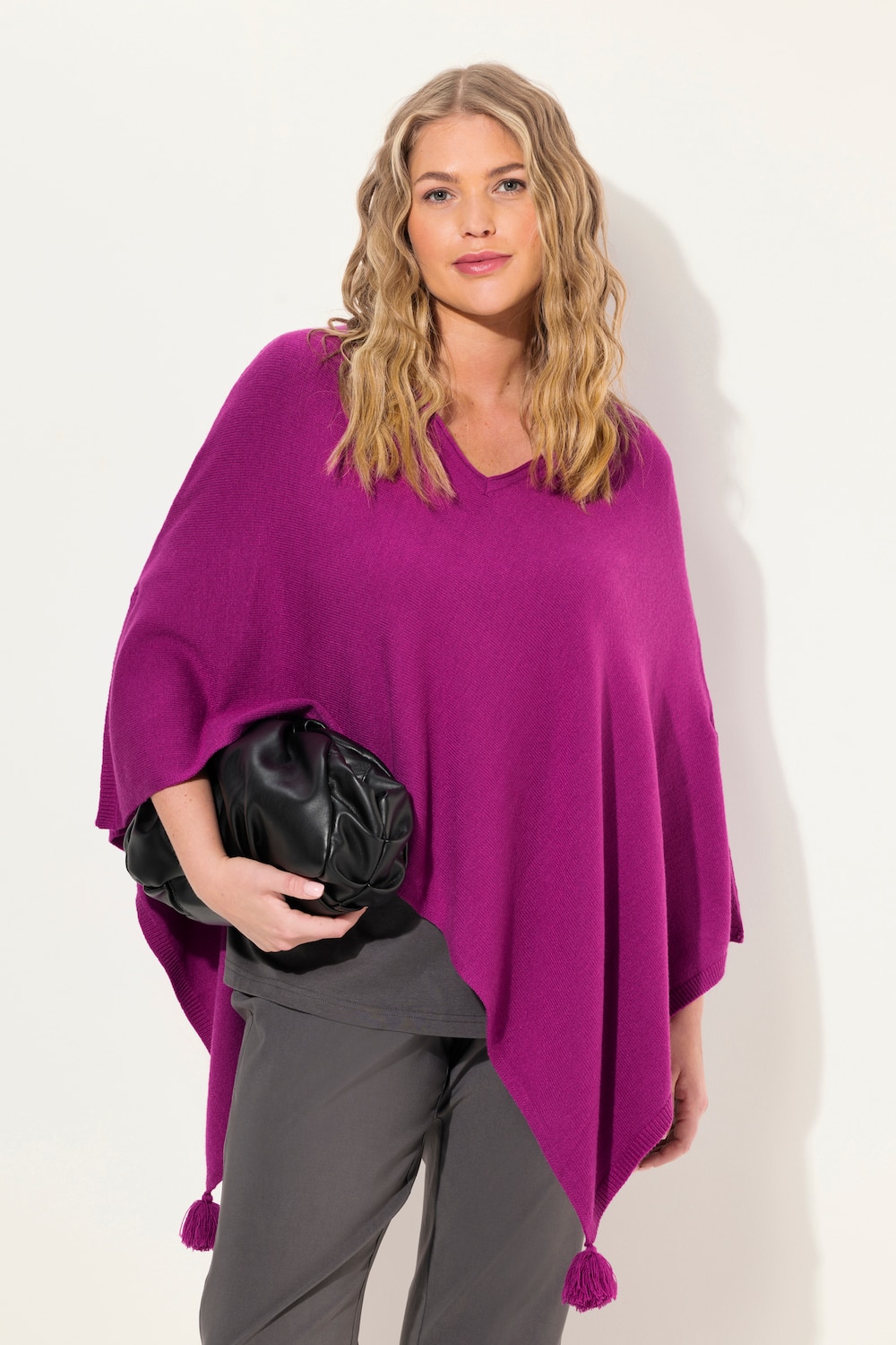 Große Größen Strick-Poncho, Damen, lila, Größe: 2=50-56, Viskose/Polyester/Synthetische Fasern, Ulla Popken