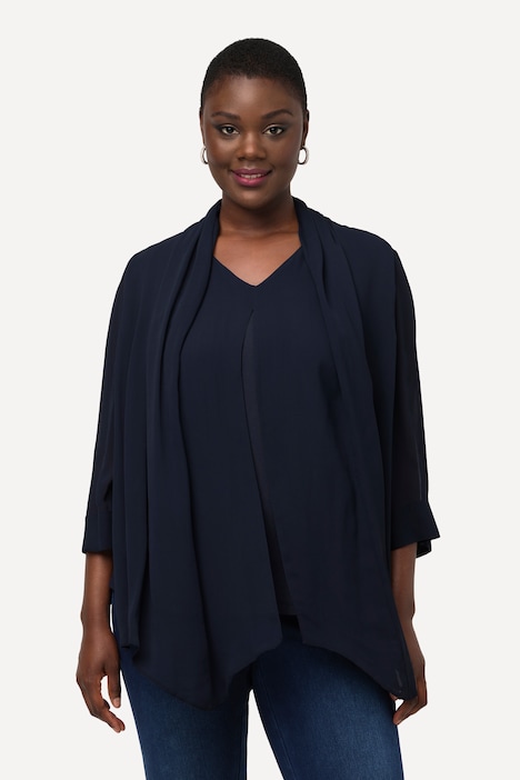 Layered Look Chiffon Blouse navy blue Ulla Popken