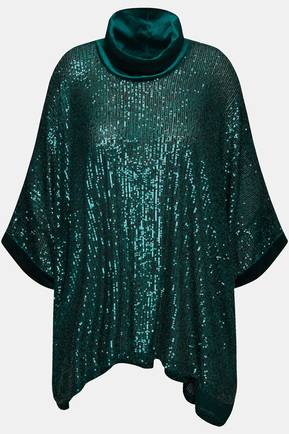Stora storlekar Paljett-topp i oversize-modell med polokrage och kort ärm, Dam, turkos, storlek: 3=58-64, Polyester, Ulla Popken