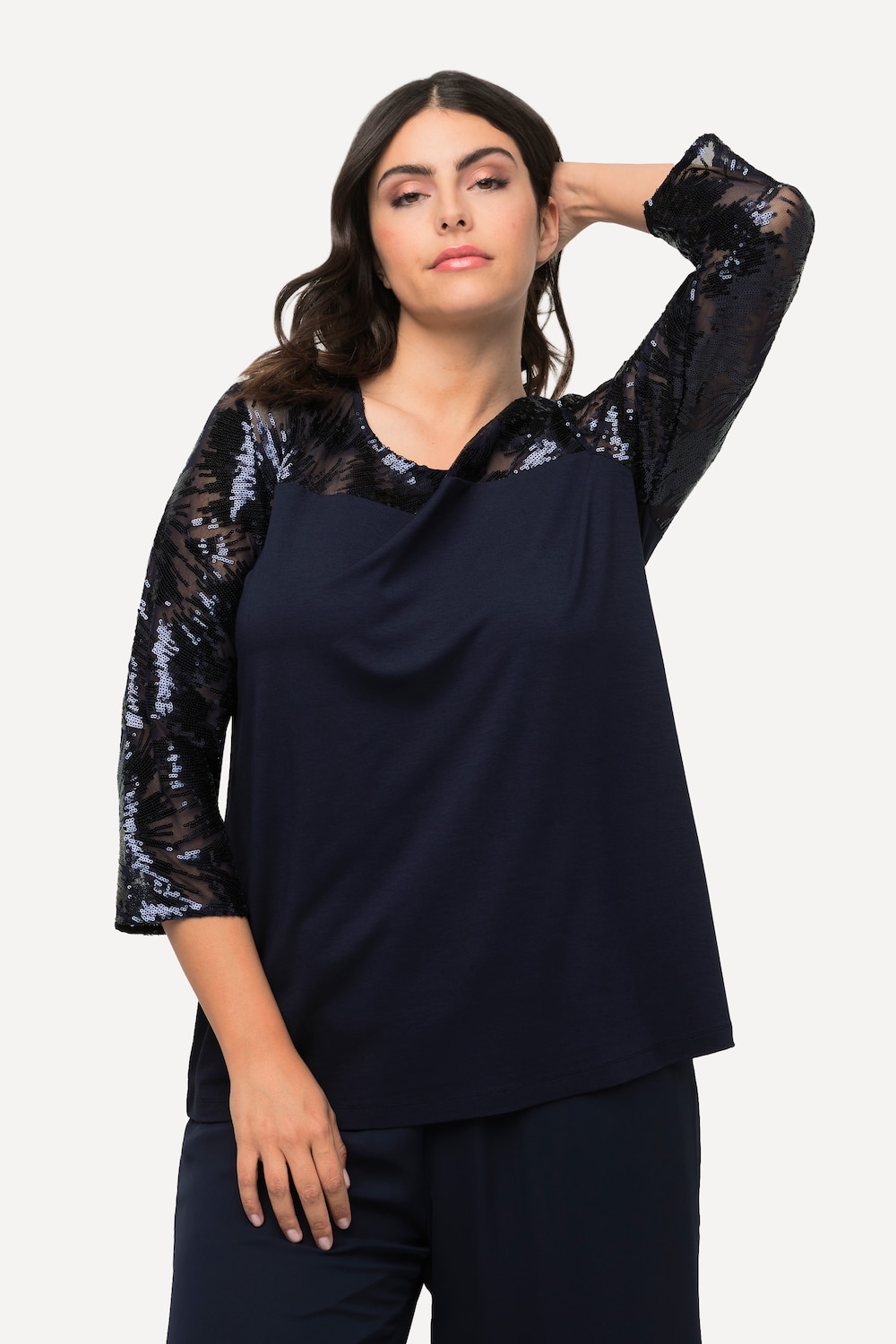 Große Größen Shirtbluse, Damen, blau, Größe: 46/48, Polyester/Viskose, Ulla Popken