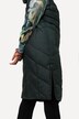 Lange doorgestikte bodywarmer, waterafstotend, capuchon, geweven bont