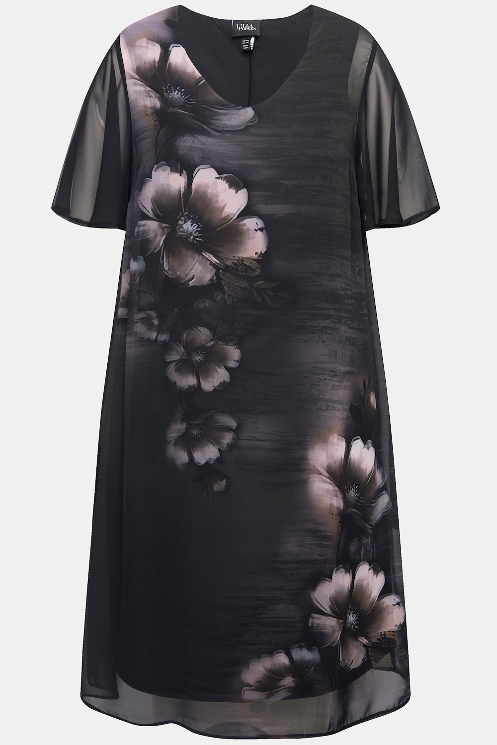 Stora storlekar Klänning i A-linjemodell med blommönster, Dam, svart, storlek: 42/44, Polyester, Ulla Popken