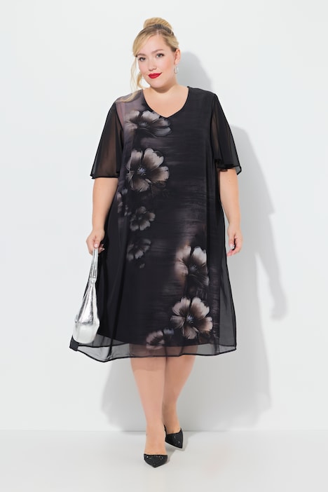 Short Sleeve V-Neck Layered Floral Graphic Dress