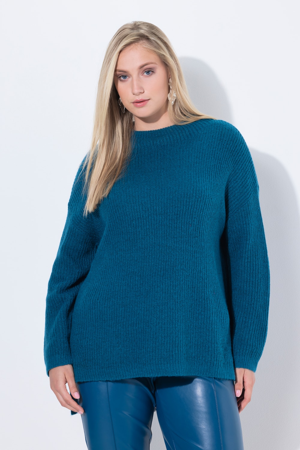 Große Größen Rollkragen-Pullover, Damen, türkis, Größe: 54/56, Synthetische Fasern/Polyester, Ulla Popken