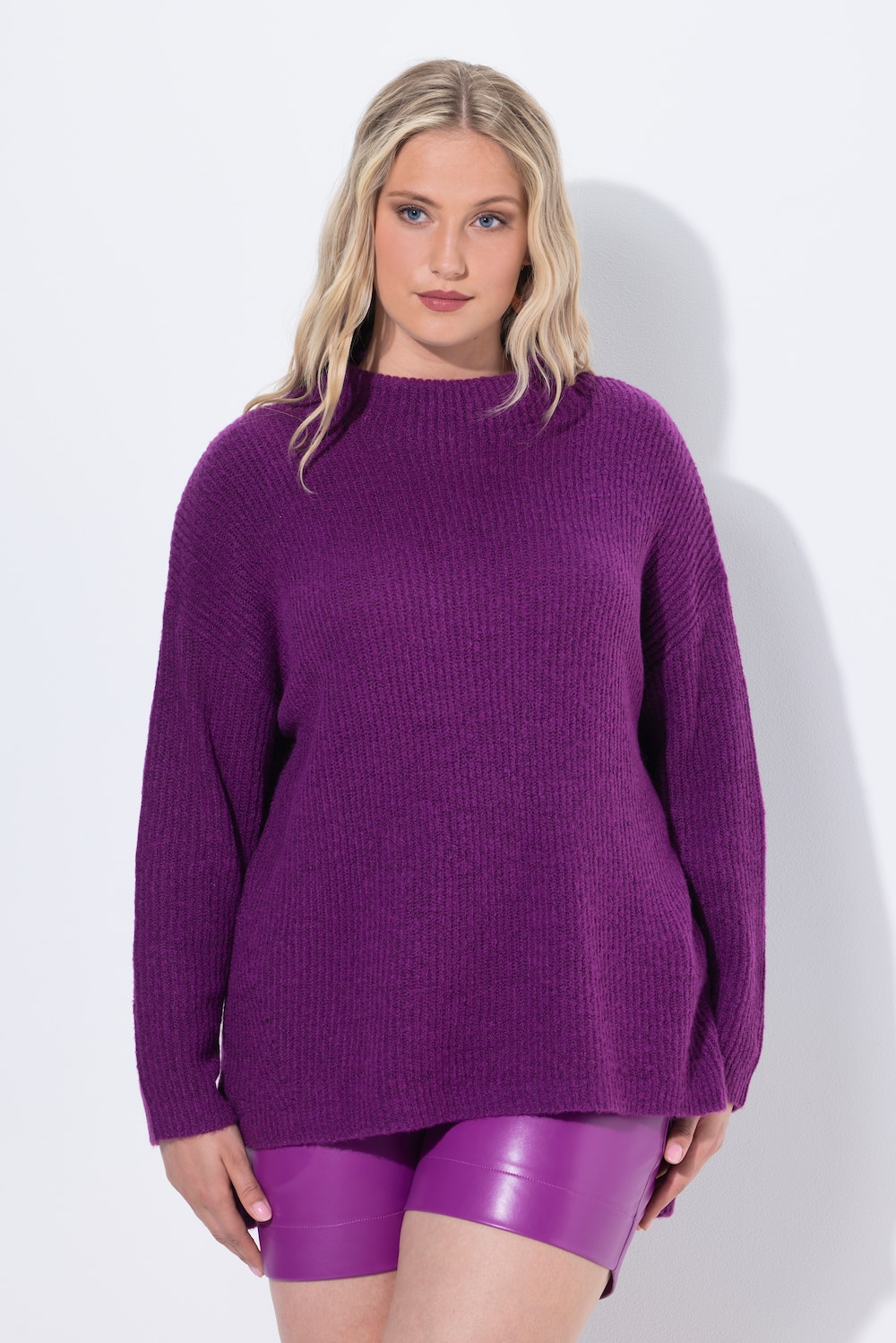 Große Größen Rollkragen-Pullover, Damen, lila, Größe: 46/48, Synthetische Fasern/Polyester, Ulla Popken