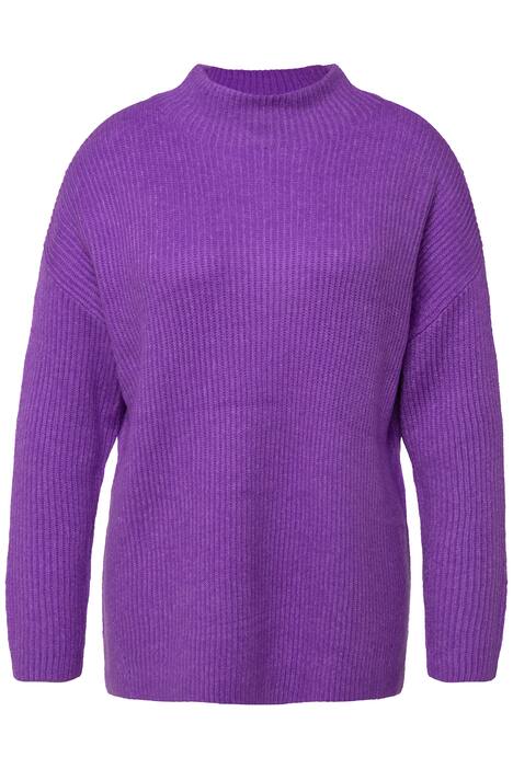 Svetr s rolákem, žebrovaný úplet, oversize, dlouhé rukávy