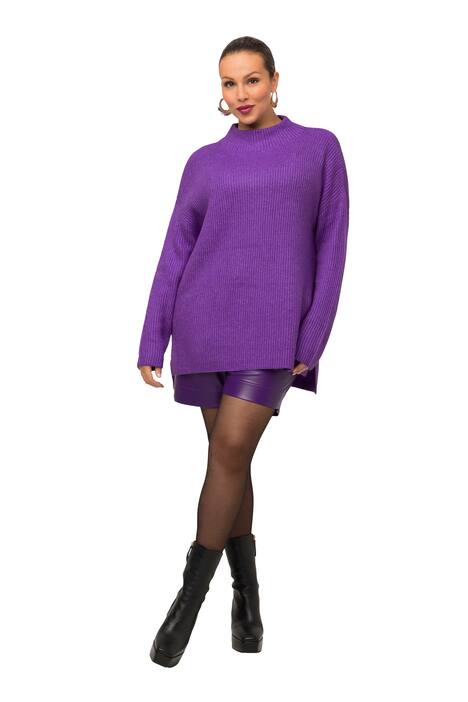 Svetr s rolákem, žebrovaný úplet, oversize, dlouhé rukávy