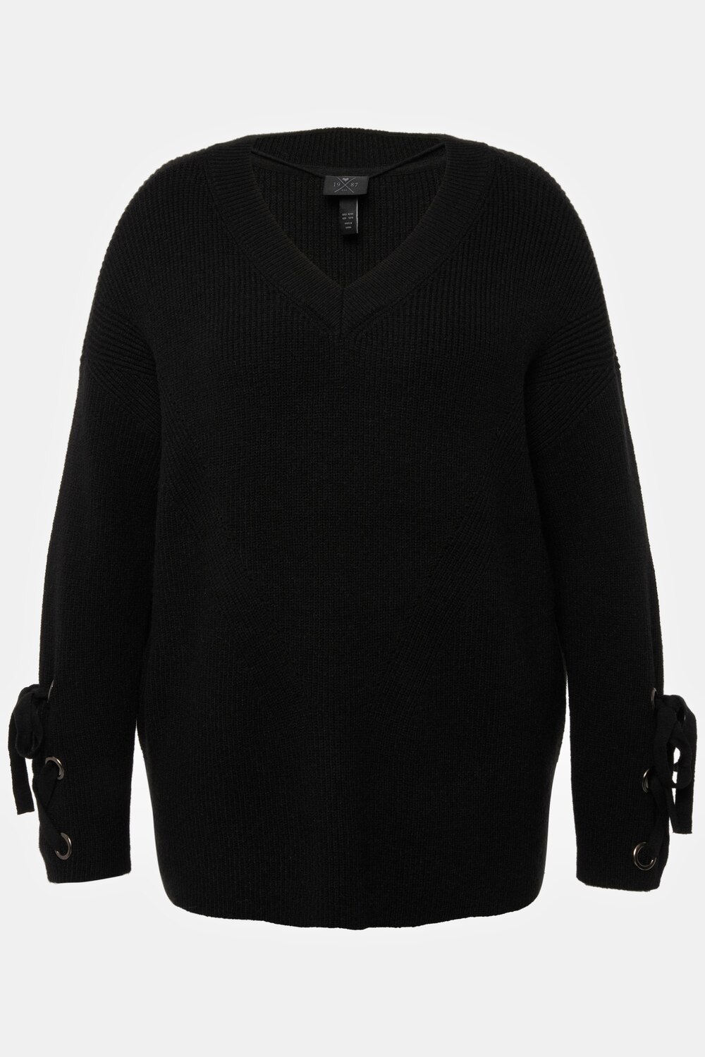 Stora storlekar Tröja i oversize-modell med band på ärmen, Dam, svart, storlek: 42/44, Syntetfibrer/Polyester, Ulla Popken