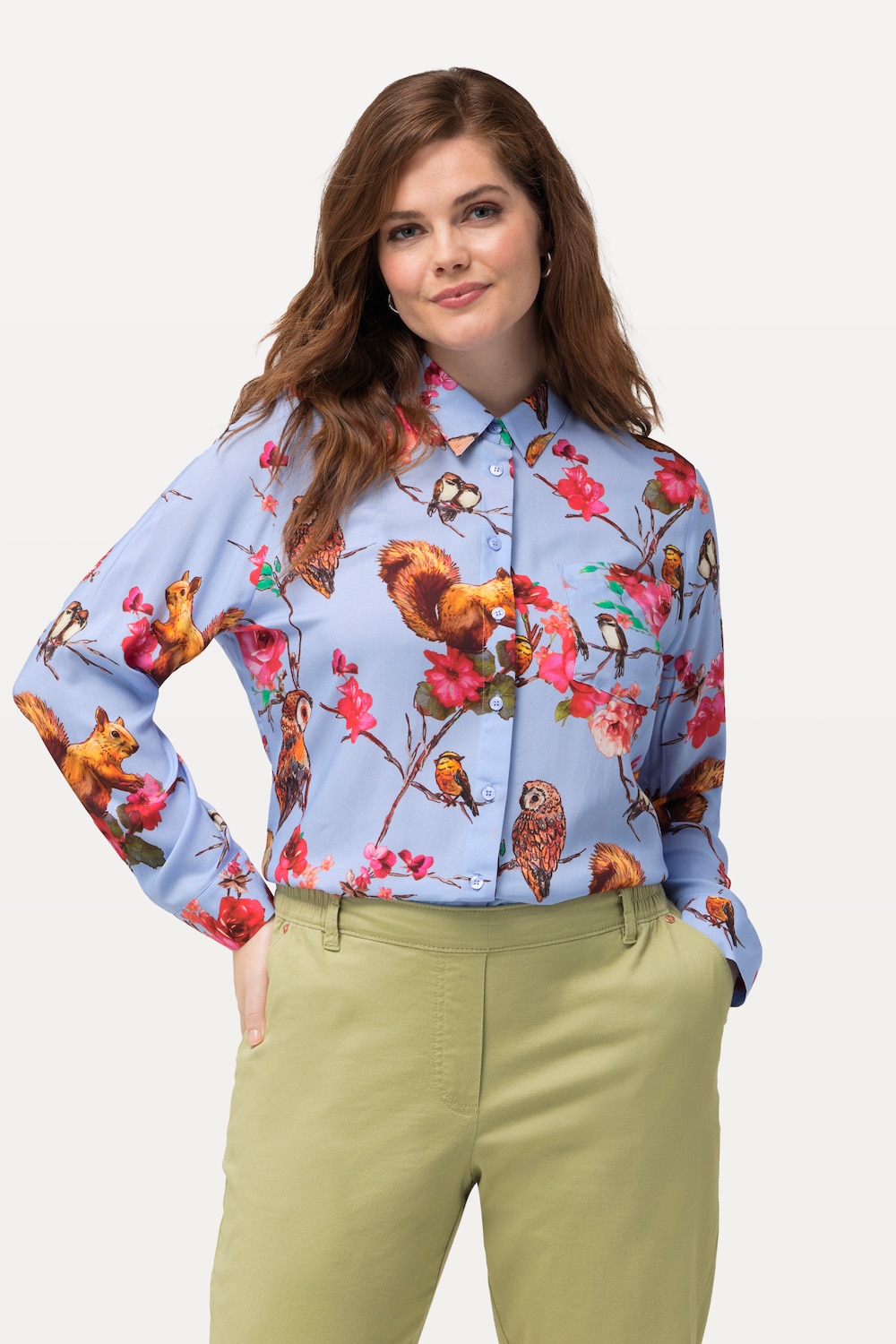 Hemdbluse, Waldmuster, Hemdkragen, Langarm