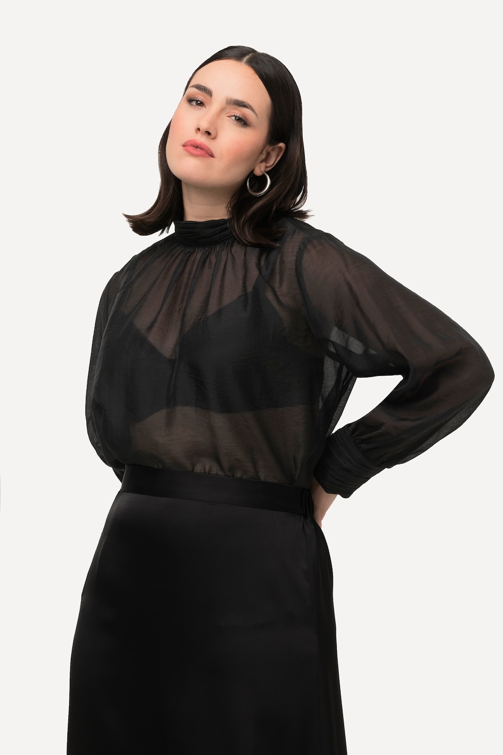 Große Größen Lyocell-Bluse, Damen, schwarz, Größe: 50/52, Synthetische Fasern/Polyester, Ulla Popken