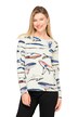 Whale Print Long Sleeve Boat Neck Tee